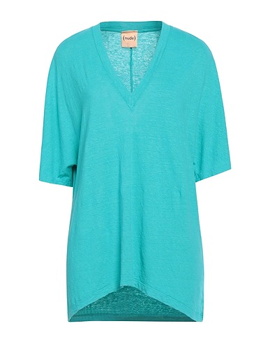 NUDE ベーシックTシャツ ターコイズブルー リネン 96% / ポリウレタン 4%