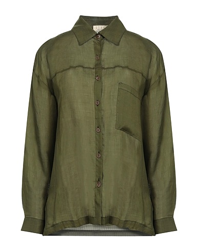 SIYU Solid colour shirts & blouses Military green 100% Ramie