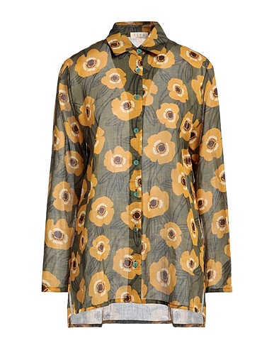SIYU Floral shirts & blouses Military green 100% Ramie