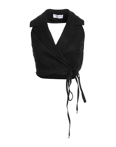 WEILI ZHENG Top Black 100% Linen