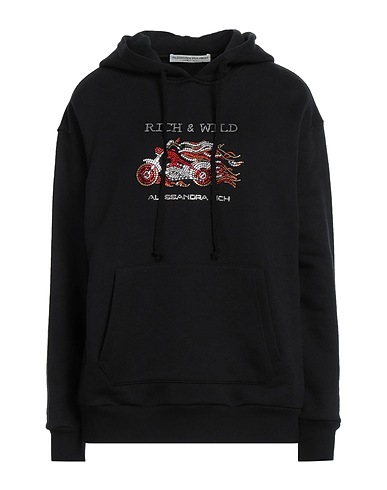 ALESSANDRA RICH Hooded track jacket  Black 100% Cotton, Glass