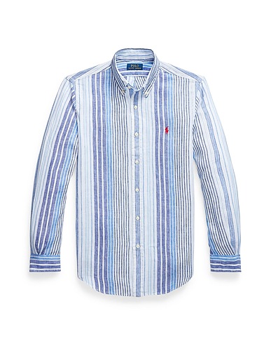 POLO RALPH LAUREN Gestreiftes Hemd Blau 100% Leinen