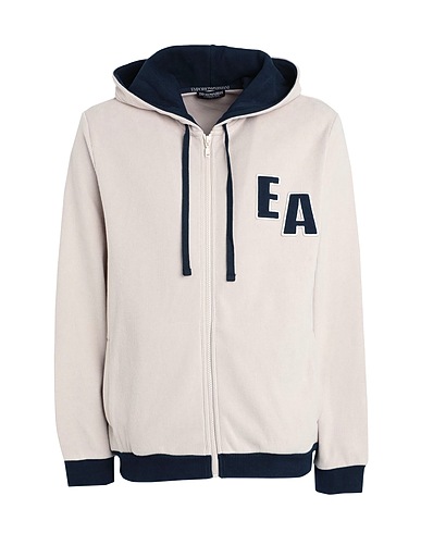 EMPORIO ARMANI Hooded track jacket  Beige 74% Cotton, 26% Polyester