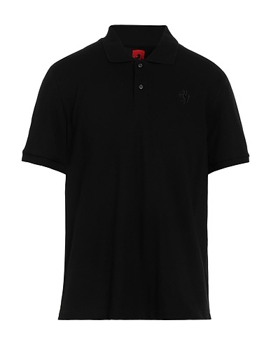 FERRARI Polo shirt Black 97% Organic cotton, 3% Elastane