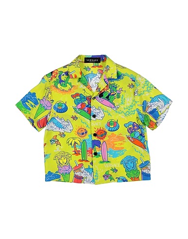 VERSACE YOUNG Patterned shirt Lime green 100% Silk