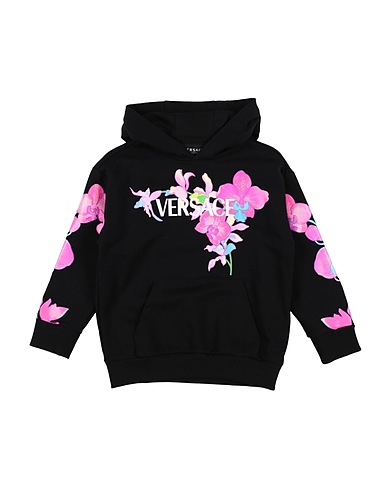 VERSACE YOUNG Hooded sweatshirt Black 100% Cotton, Elastane