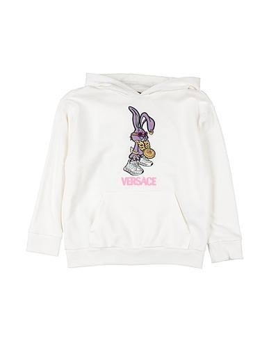 VERSACE YOUNG Hooded track jacket  White 100% Cotton, Polyester, Acrylic, Wool, Elastane