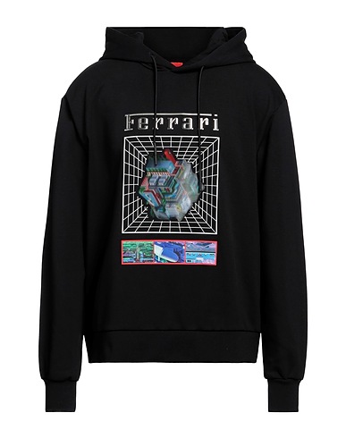 FERRARI Hooded track jacket  Black 86% Cotton, 14% Polyester, Polyamide