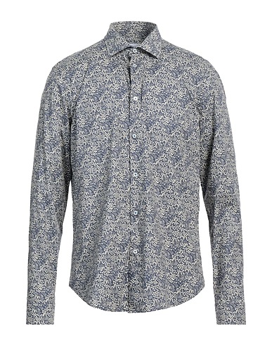 MANUEL RITZ Patterned shirt Slate blue 97% Cotton, 3% Elastane