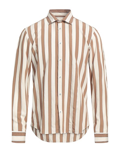 MANUEL RITZ Striped shirt Khaki 89% Viscose, 11% Polyamide