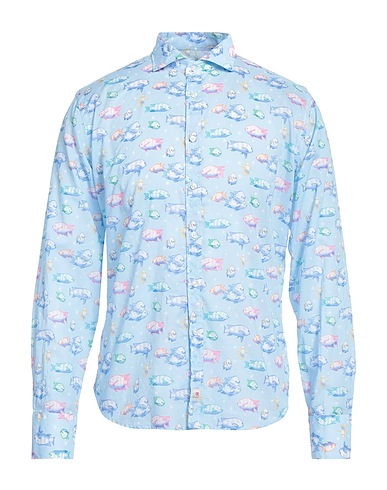 PANAMA Camicia fantasia Celeste 100% Cotone