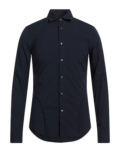 GERALD PAHR Solid colour shirt Navy blue 77% Cotton, 21% Polyamide, 2% Elastane