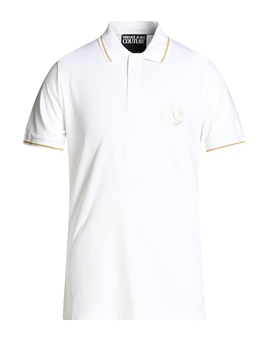 VERSACE JEANS COUTURE Polo shirt White 100% Cotton, Polyester, Elastane, Metallic fiber