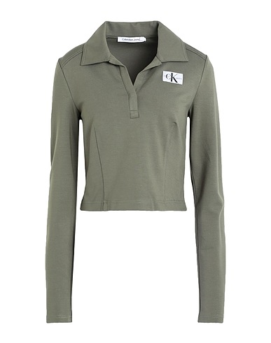 CALVIN KLEIN JEANS Polo shirt Military green 66% Viscose, 30% Polyamide, 4% Elastane