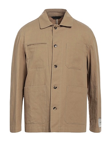 PAOLONI Solid colour shirt Light brown 55% Cotton, 45% Linen