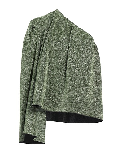 THE M.. One-shoulder top Green 84% Polyester, 16% Polyamide, Metallic fiber