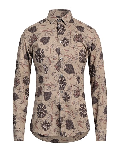 GREY DANIELE ALESSANDRINI Linen shirt Light brown 55% Linen, 45% Cotton