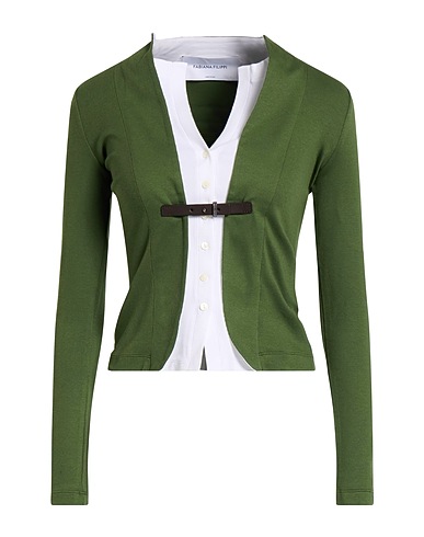 FABIANA FILIPPI Patterned shirts & blouses Military green 94% Cotton, 6% Elastane, Polyamide, Leather