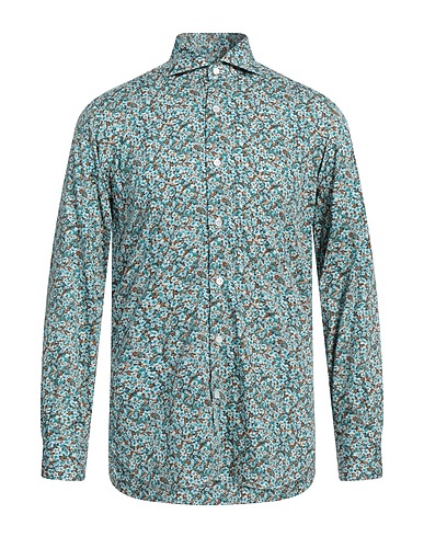 BARBA Napoli Patterned shirt CULTO Deep teal 100% Cotton