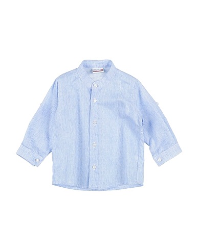 OFFICINA 51 Patterned shirt Sky blue 65% Cotton, 35% Linen