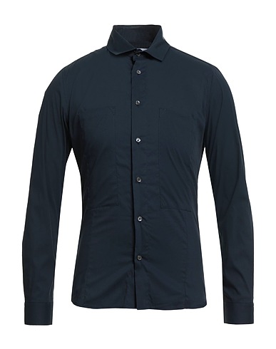 GAZZARRINI Solid colour shirt Midnight blue 65% Cotton, 29% Polyamide, 6% Elastane