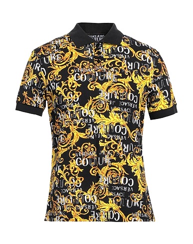 VERSACE JEANS COUTURE Polo shirt Black 100% Cotton, Polyamide, Elastane
