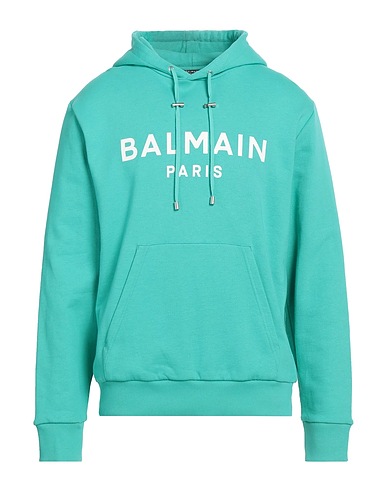 BALMAIN Hooded sweatshirt Emerald green 100% Cotton, Elastane