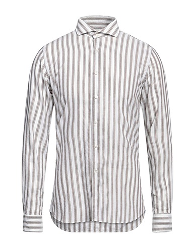 XACUS Striped shirt Sage green 58% Cotton, 42% Linen