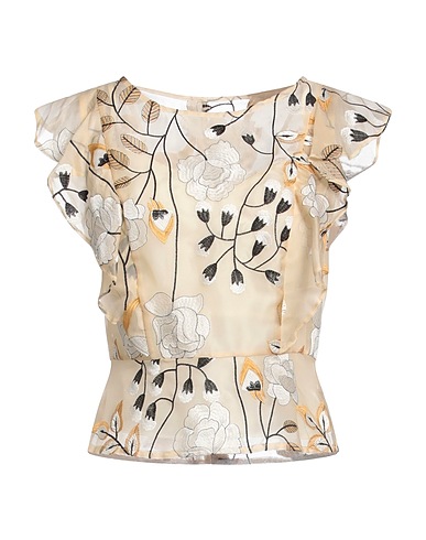 CARLA RUIZ Top Beige 100% Seta, Poliestere