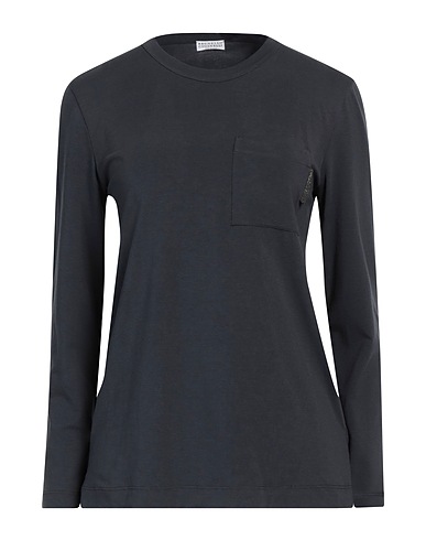 BRUNELLO CUCINELLI Basic T-Shirt Midnight blue 93% Cotton, 7% Elastane, Ecobrass