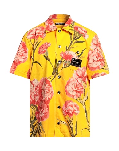 DOLCE&GABBANA Patterned shirt Yellow 98% Cotton, 2% Elastane