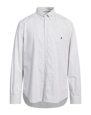 BROOKSFIELD Striped shirt Grey 95% Cotton, 5% Elastane