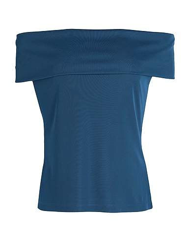 LAUREN RALPH LAUREN Off-the-shoulder top STRETCH JERSEY OFF-THE-SHOULDER TEE 
 Slate blue 94% Polyester, 6% Elastane