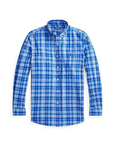 POLO RALPH LAUREN Checked shirt CUSTOM FIT GINGHAM STRETCH POPLIN SHIRT
 Blue 91% Cotton, 9% Elastane