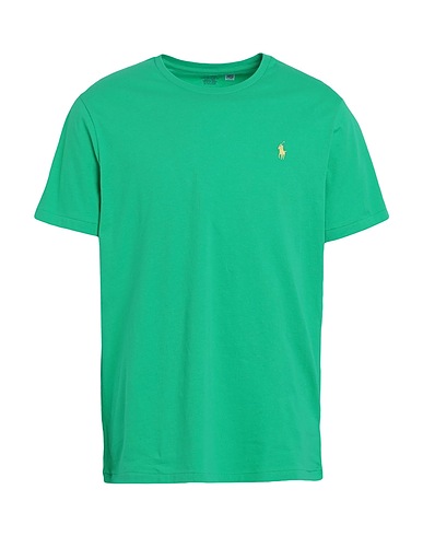 POLO RALPH LAUREN Basic t-Shirt CUSTOM SLIM FIT JERSEY CREWNECK T-SHIRT
 Πράσινο σμαραγδί 100% Βαμβάκι