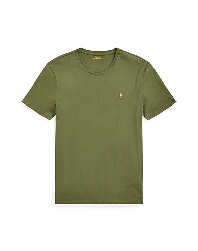 POLO RALPH LAUREN Basic t-Shirt CUSTOM SLIM FIT JERSEY CREWNECK T-SHIRT
 Στρατιωτικό πράσινο 100% Βαμβάκι