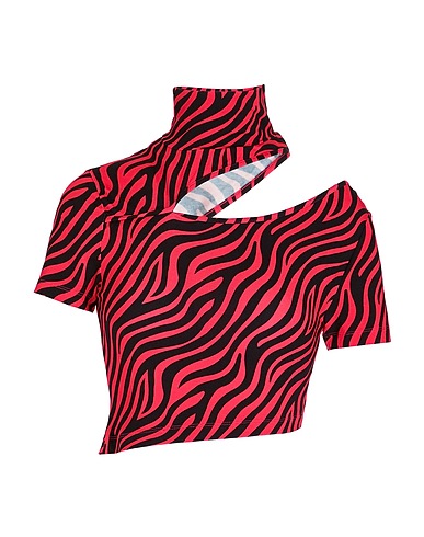 8 by YOOX Crop top PRINTED JERSEY CUT-OUT HIGH-NECK CROP TOP
 Fuchsia 95% Viscose, 5% Elastane