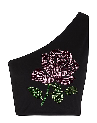 8 by YOOX 원숄더 탑 PRINTED JERSEY ONE-SHOULDER TOP
 블랙 95% 오가닉 코튼, 5% 엘라스테인