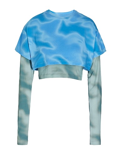 8 by YOOX Crop top TIE-DYE PRINTED JERSEY DOUBLE LAYER T-SHIRT
 Azure 95% Organic cotton, 5% Elastane