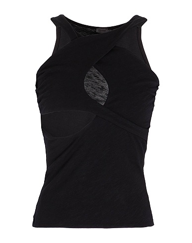 8 by YOOX Top JERSEY ASYMMETRICAL CUT-OUTS TANK TOP
 Black 100% Organic cotton