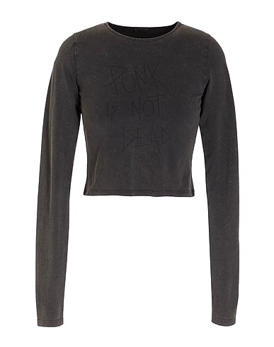 8 by YOOX Crop top PRINTED JERSEY L/ SLEEVES T-SHIRT
 Charcoal 95% Organic cotton, 5% Elastane