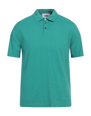 ALPHA STUDIO Polo shirt Emerald green 98% Cotton, 2% Elastane
