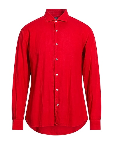FEDELI Solid colour shirt ROSSO 100% Linen