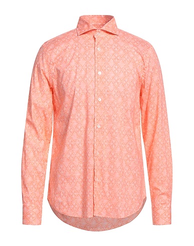 FEDELI Patterned shirt Salmon pink 95% Cotton, 5% Elastane