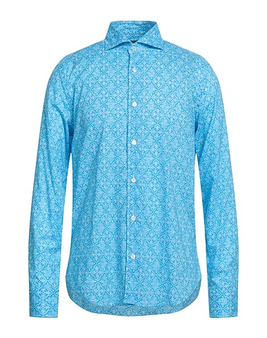 FEDELI Camicia fantasia Azzurro 95% Cotone, 5% Elastan