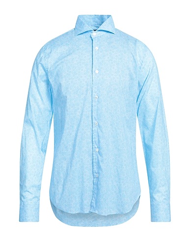 FEDELI Camicia fantasia Azzurro 95% Cotone, 5% Elastan
