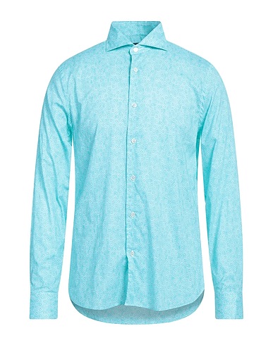 FEDELI Patterned shirt Turquoise 95% Cotton, 5% Elastane