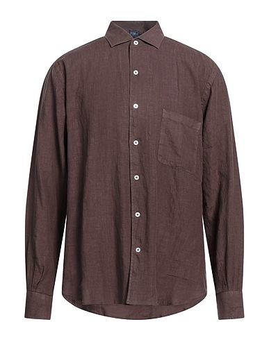 FEDELI Linen shirt Dark brown 100% Linen