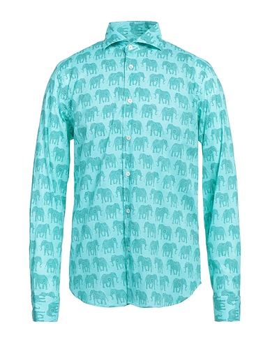 FEDELI Patterned shirt Turquoise 95% Cotton, 5% Elastane