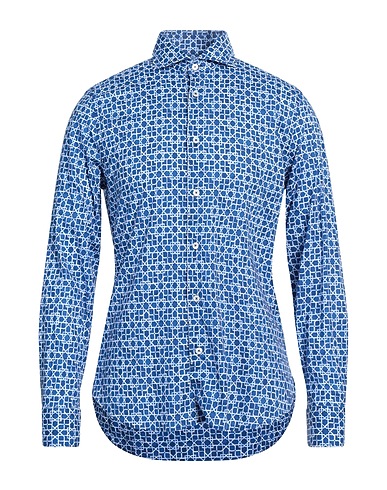 FEDELI Patterned shirt Blue 95% Cotton, 5% Elastane